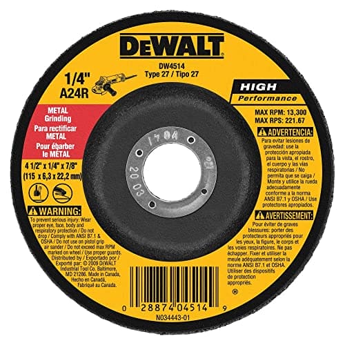 DEWALT DW4514 1/4" Thick Grinding Wheel with 4-1/2" Diameter and 7/8" Arbor