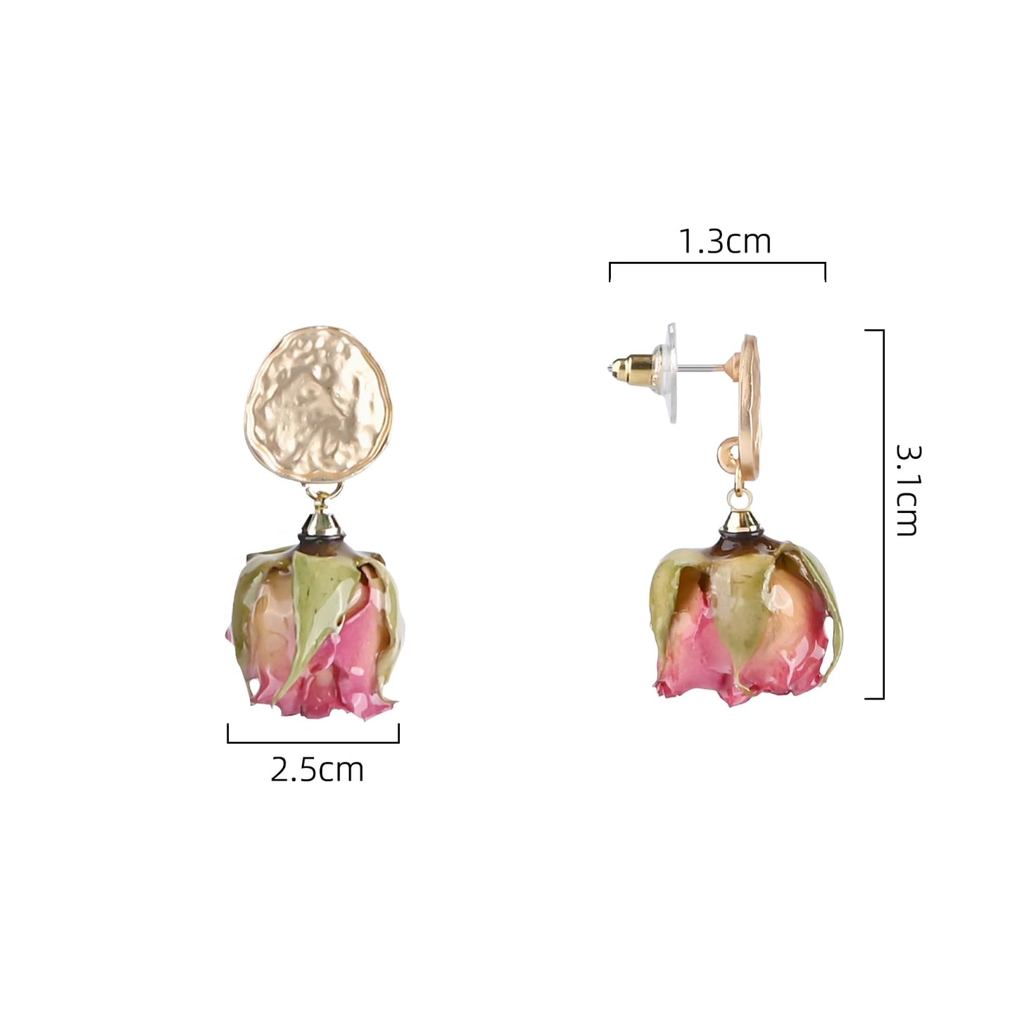 Fycyko Dry Rose Flower Drop Earrings, Natural Rose Flower Earring Vintage Rose Flower Dangle Earrings Handmade Earring Fashion Earrings Gifts for Women Girls Trendy Jewellery - Dry Flower Stud Earring