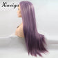 xiweiya Purple Wigs Long Straight Synthetic Lace Front Wigs Handmade Realistic Looking Wig Ash Lavender Side Part Glueless Wig Heat Resistant Hair Replacement Wigs Cosplay Costume Daily Wigs 24Inch