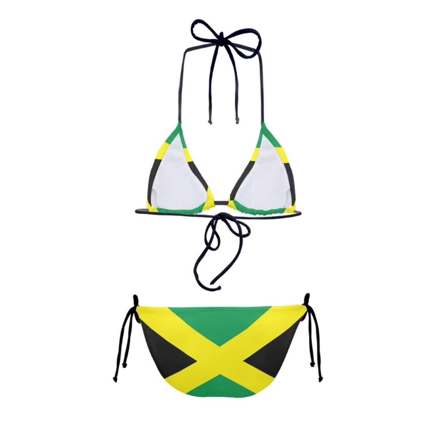 Biyejit Jamaican Flag Womens Two Piece Swimsuits Brazilian Triangle Top Halter String Sexy Bathing Suit Cheeky Bottoms Bikini Set Beach Swimwear