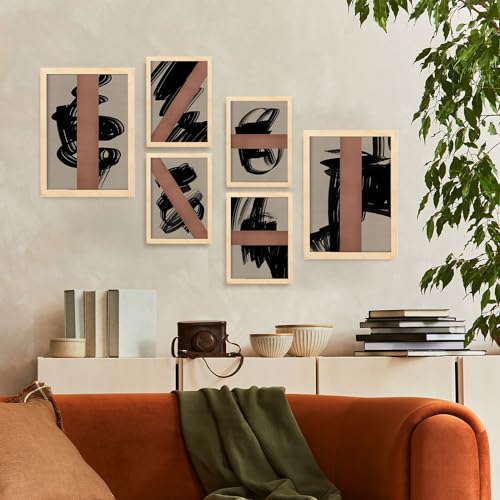 Nacnic Set of 6 Utopian Craft Posters. In Shape Abstracts Decorative frames for your living room, bedroom, home. Wall art print. Sizes A4 and A3 with Lightwood Frames