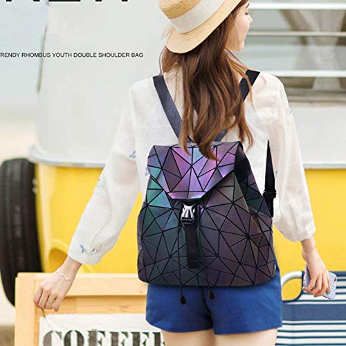 Parnerme Fashion Backpack Womens PU Leather Backpack Geometric Holographic Reflective Backpack