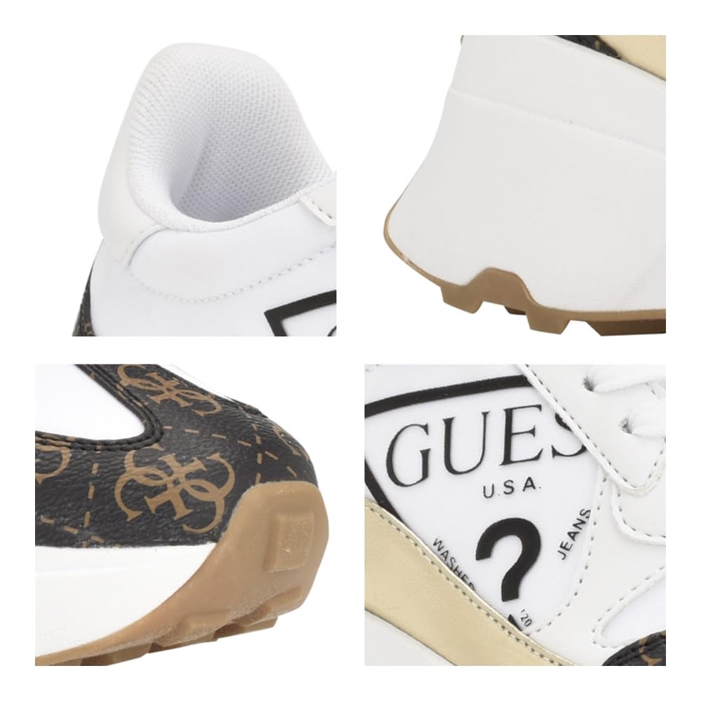 Guess Women's CALEBB Sneaker, White/Brown 145, 8.5