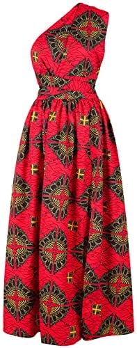 OLIPHEE Women's African Boho Dress Vintage Floor Length High Waist Multiway Bandage Dress Ethnic Costume S, Red Geometric