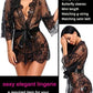 Avidlove black lace robe women Women's Lace Kimono Robe Babydoll Lingerie Mesh Nightgown Black S