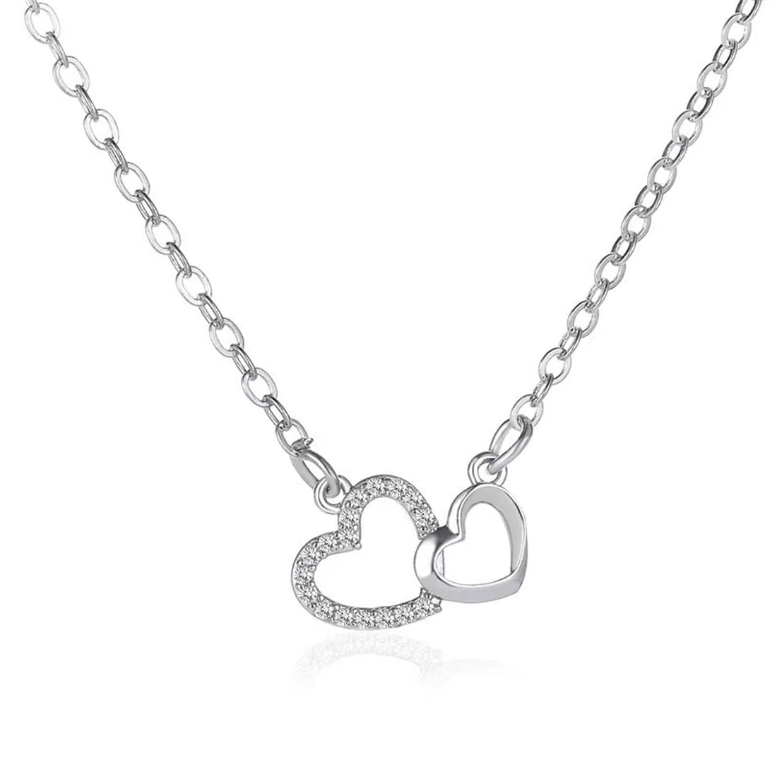 MenYiYDS - LADIES NECKLACE HEART NECKLACE 925 STERLING SILVER INTERTWINED HEARTS LADIES NECKLACE WITH PENDANT FOR GIRLS WOMEN,JEWELLERY SILVER 925 LADIES,5A ZIRCONIA,GIFTS FOR WOMEN