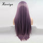 xiweiya Purple Wigs Long Straight Synthetic Lace Front Wigs Handmade Realistic Looking Wig Ash Lavender Side Part Glueless Wig Heat Resistant Hair Replacement Wigs Cosplay Costume Daily Wigs 24Inch