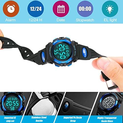 Kids Watches for Boys, Outdoor Waterproof Digital Sports Watch with Alarm/Stopwatch, Childrens Digital Wrist Watches for Teenagers Students Birthday/Christmas Gifts - Blue by RSVOM