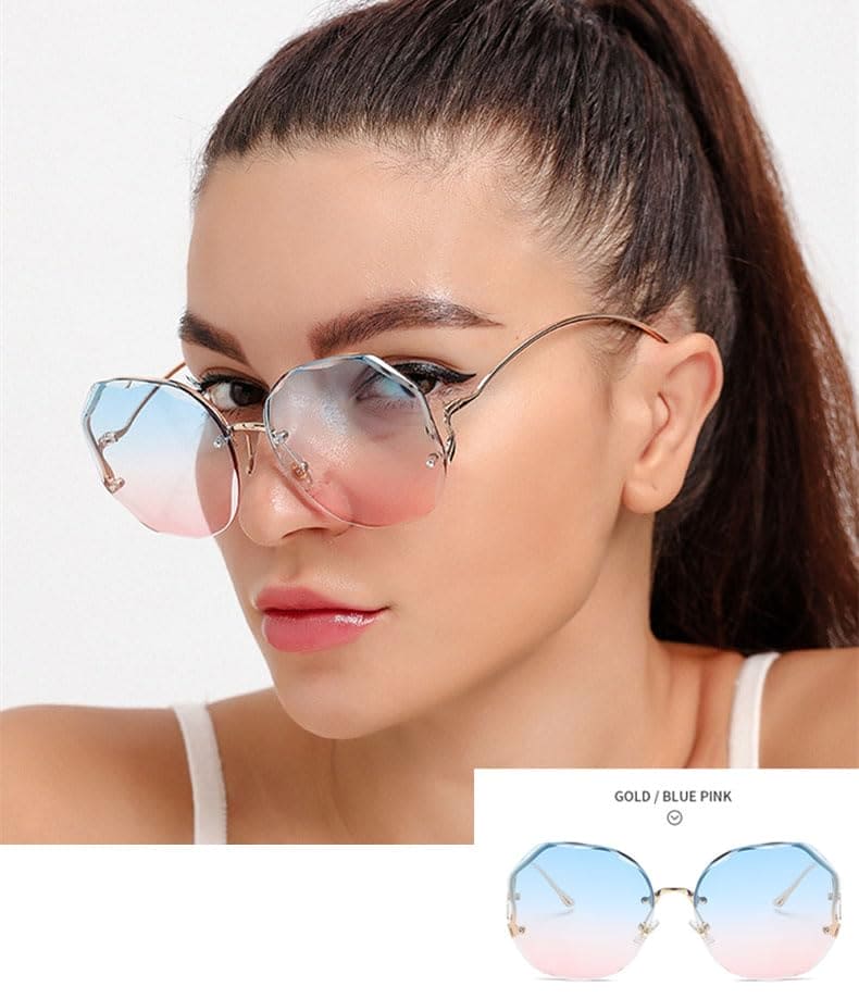 BSITSSS 3 Pcs Rimless Sunglasses Women Large Sunglasses UV 400 Polarized Sunglasses Ladies Sunglasses