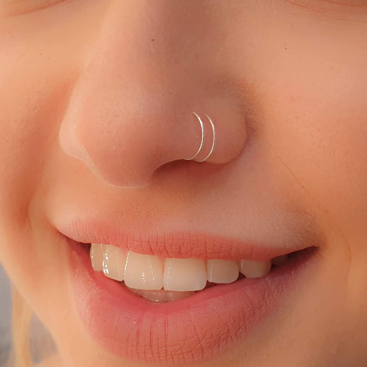 Tiny Silver Double Hoop Nose Ring - Spiral Nose Ring 20 Gauge Snug Double Nose Piercing Thin Nose Piercings Hoops (sterling-silver)