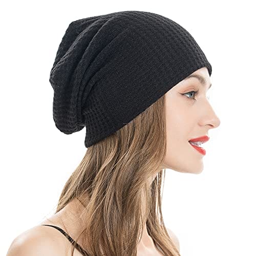 ZLYC Women Fashion Knit Slouchy Beanie Hat Thin Stretch Skull Caps (Solid Black),One Size