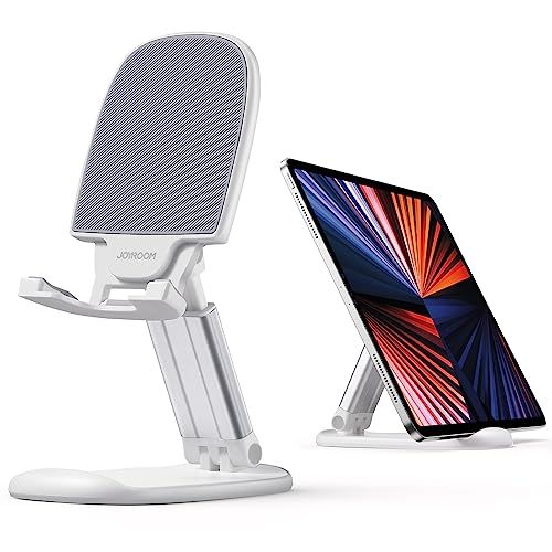 JOYROOM Foldable Phone Stand for Desk, Metal Counterweight Base & Adjustable Height and Angle Phone Holder, Mobile Phone Holder for 4.7"-11" Cell Phones and Tablets (White)