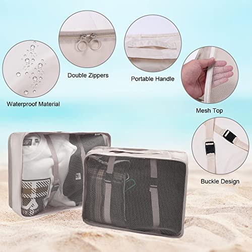 OSDUE Packing Cubes, 8 PCS Travel Organiser, Luggage Packing Organizers, Waterproof Travel Essentials Bag Clothes Shoes Cosmetics Toiletries Storage Bags (Beige)