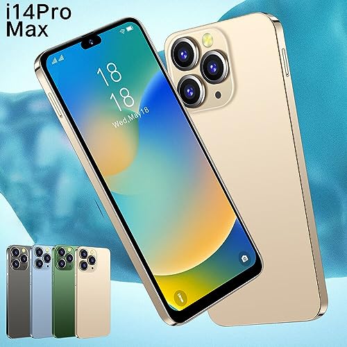 JtQtJ i14Pro Max (2023 New) Smartphones, Android 9.0 Mobile Phones with 6.3" HD Display, Dual SIM, Dual Cameras, 16GB ROM(Expandable to 128GB),Wifi,GPS,Bluetooth,Face ID-(i14Pro Max(6.3")-Golden)