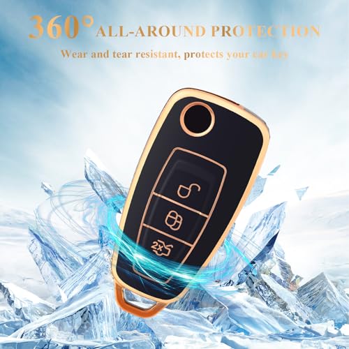 OFFCURVE Car Key Cover Car Key Case Key Fob Cover Car Key Protector 3 buttons Compatible with Mondeo Fusion Fiesta Kuga Ecosport Focus Escort Galaxy Transit Ranger Tourneo Custom Bantam