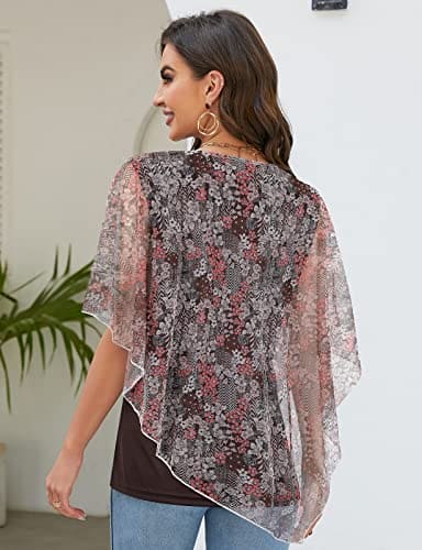 Syphiby Ladies Shirts And Blouses, Womens Summer Tops Casual Flowy Floral Blouse Elegant Batwing Sleeve Tops V Neck Loose Blouse Shirts Ladies Blouse Shirts 3/4 Ruffle Sleeve Blouse Baggy Tops