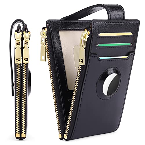 FALAN MULE Ladies AirTag Wallet Genuine Leahter RFID Blocking Bifold Credit Card Holder Zipper Purse