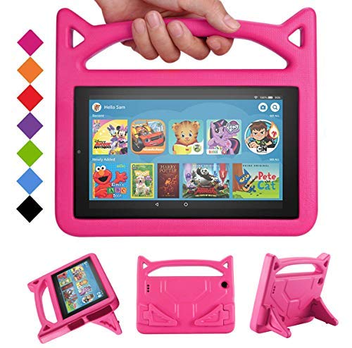 Fire 7 2019 Case,Fire 7 Tablet Case for kids,DJ&RPPQ Kids Shock Proof Protective Cover Case for Amazon Fire 7 Tablets (Compatible with 7th Generation 2017/9th Generation 2019) (Rose)