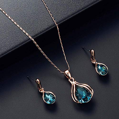 YSoutstripdu Jewelry Set For Women, Women Cubic Zirconia Water Drop Pendant Necklace Ear Stud Earrings