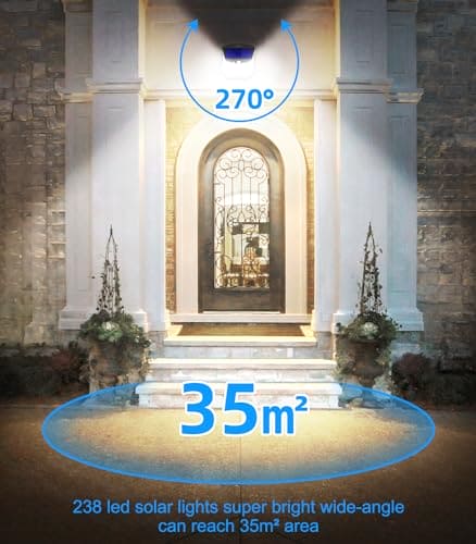 Solar Security Lights Outdoor Garden: 238 LED Solar Powered Outside Light 3 Modes Motion Sensor and 270°Wide Angle IP65 Waterproof Solar Power Wall Lighting For Fence Flood Door Garage Yard 4 Pack