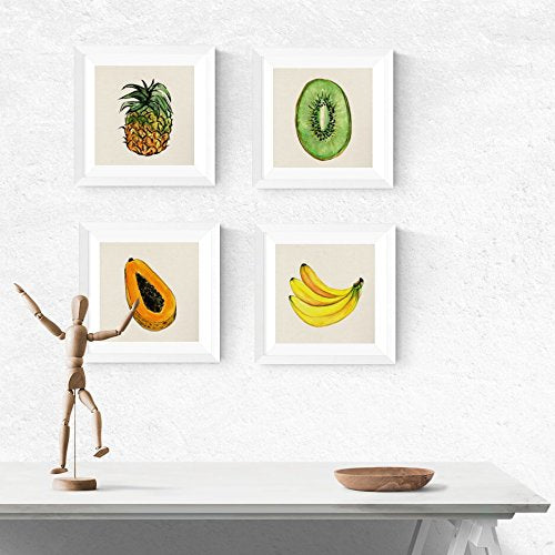 Nacnic Pack of Tropical Fruit Posters. Lively Square Wall Deco Pictures of Summer Motifs and Fruit for a colourful touch in your home, office, shops... Size 20x20 cm, FRAMELESS.