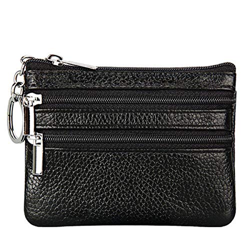 SunTrader Women Ladies Genuine Leather Small Coin Card Key Ring Wallet Pouch Mini Purse (Black)