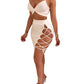 Women's Sleeveless Sexy Club Party Bandage Dresses Spaghetti Strap Two Piece Clubwear Crop Top + Lace Up Skirt White