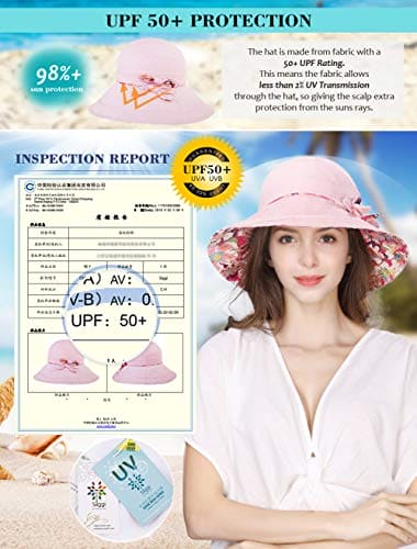 Comhats Ladies Bucket Summer Sun Hat Foldable Beach Cap Wide Brim UPF50+ Packable for Women Beige