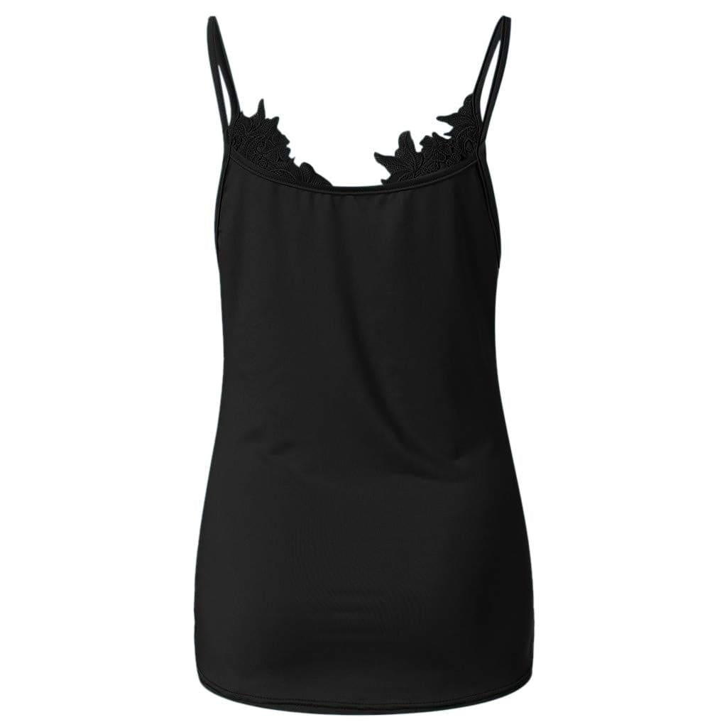 Women Summer Vest, Women's Sexy Sleeveless Lace Patchwork Tank Tops Beach Wear Blouse, Crop Camisole Tunics Tops for Ladies, for Easter St Patrick's Day (Black-L)