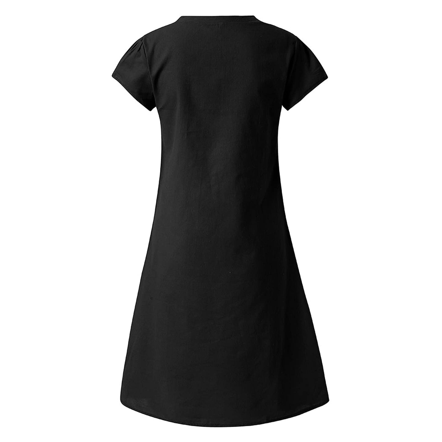 Women Dress Sale Clearance Fashion Ladies Loose V-Neck Summer Solid Short Sleeve Cotton and Linen Dress Party Elegant UK Size Black