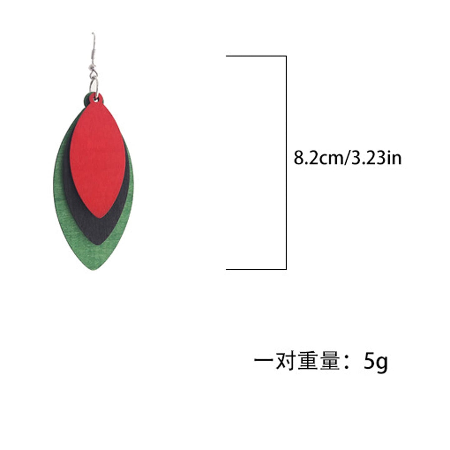 African Natural Wood Earrings Retro Bohemian Multilayer Round Geometric Dangling Eardrop Colorful Lightweight Wooden Map Leaf Triangle Drop Earring Ethnic Style Jewelry for Women Girls (E leaf)