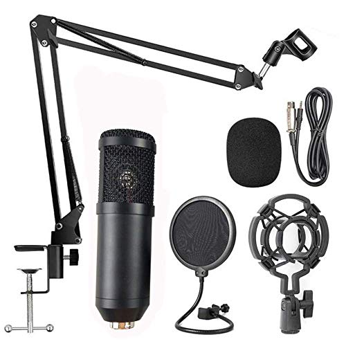 Professional Cardioid Studio Condenser Mic Include Adjustable Suspension Scissor Arm Stand, Shock Mount and Pop Filter for PC Karaoke,Gaming,Studio Recording & Broadcasting