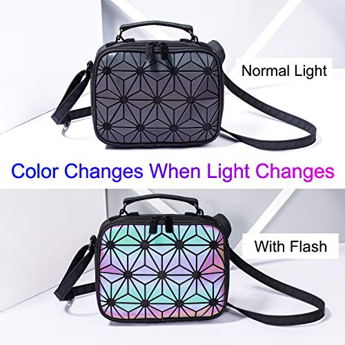 RANSUU Geometric Purses and Handbag Crossbody Bag for Women Fashion, Holographic Top-Handle Messenger Clutch Bag Luminous Iridescent Shard Lattice Shoulder Bag Hologram