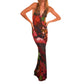 Women Tie Dye Mesh Maxi Dress Summer Sexy Slim Bodycon Sling Dress Sleeveless Backless Spaghetti Strap See-Through Split Long Dress for Cocktail Party Beach Clubwear (Red Flower, M)