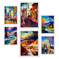 Nacnic Set of 6 Warm Oil Painting Posters. Illustrations of monuments and cities in Full Colour Photographic Style. Interior Design and Decoration. Sizes A3 & A4 with White Frames.