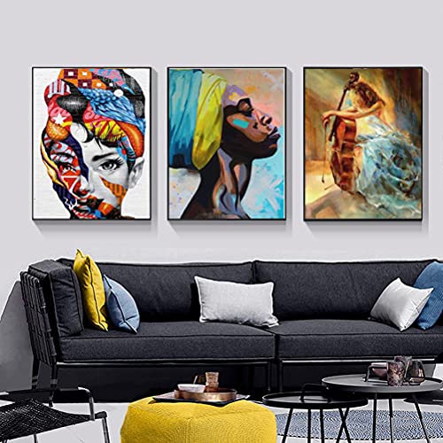 XUnada Black African Wall Art Prints, Abstract Woman Pictures Canvas Painting for Wall Living Room Bedroom,A4 21X30cm No Frame