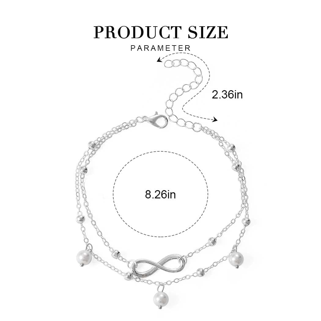 Chaioe Boho Double Anklets Silver Forever Anklet Chain Pearl Beaded Anklet Bracelet for Women and Girls