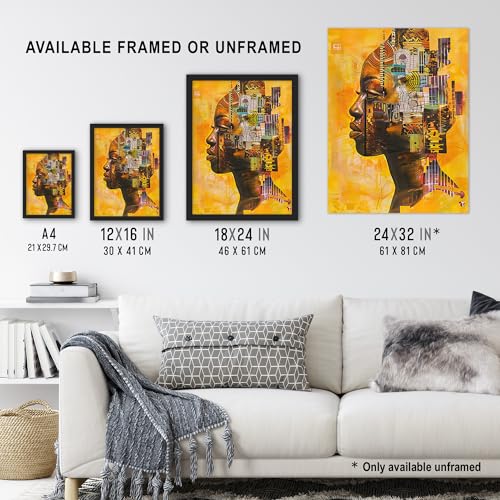 Artery8 Abstract African Woman Portrait Futuristic Ochre Living Room Artwork Framed Wall Art Print A4