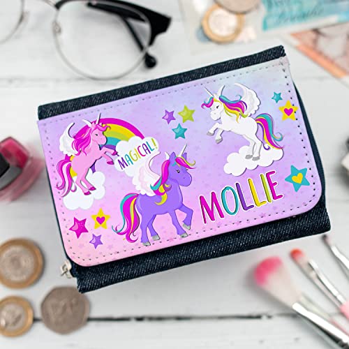 Girls Purse Unicorn Personalised Pretty Magical Childrens Denim Coin Money Wallet Gift KS152