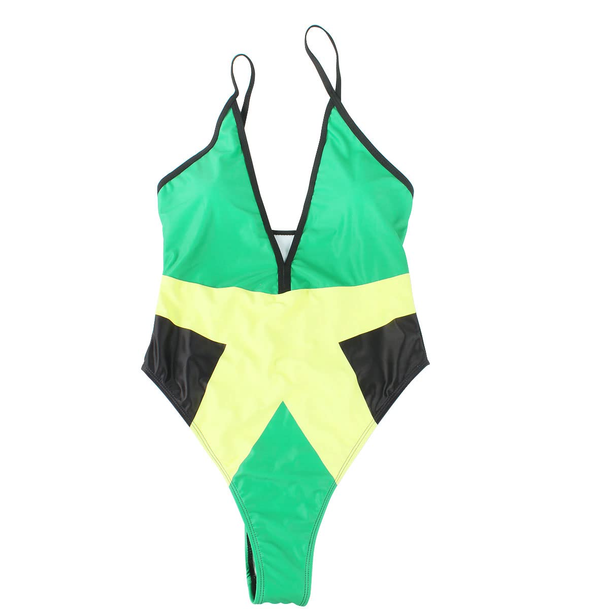 Women's Fashion Caribbean Jamaican Flag Rasta One Piece Swimsuit Swimwear (Large) Multicoloured