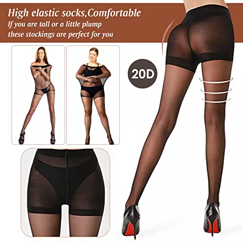 Sibba Slim Stockings Stretch Tights Black Pantyhose Panty Hose Sheer Plus Size Clothing Control Top Hosiery Breathable Legs Winter Back Crotch Long Socks Women Girls (XL Between 60 kg-120kg)