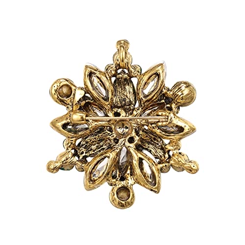 Clearine St Patrick Day Brooch Women's Art Deco Marquise Rhiestone Flower Brooch Pin for Party Prom Emerald Colour Antique-Gold-Tone