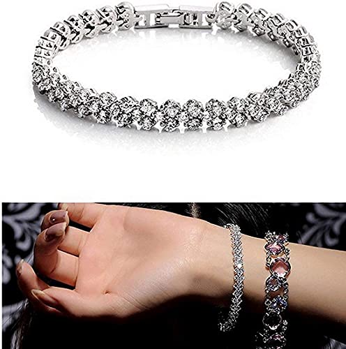 mciskin Bracelets for Women Crystal Zircon Roman Style White Silver Plated CZ Classic Tennis Bracelet (A-Silver)