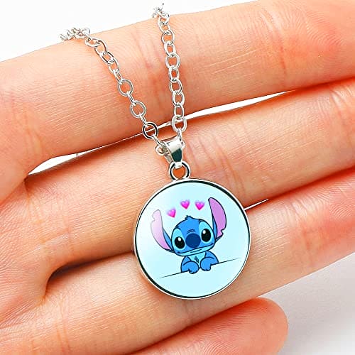 TENVAVA Stitch Bracelet Stitch Necklace Stitch Keychain Jewellery Set Lilo and Stitch Charm Bracelet Necklace Keychain 3PCS Gifts for Daughter Niece Girls Bff Women Friendship, Blue