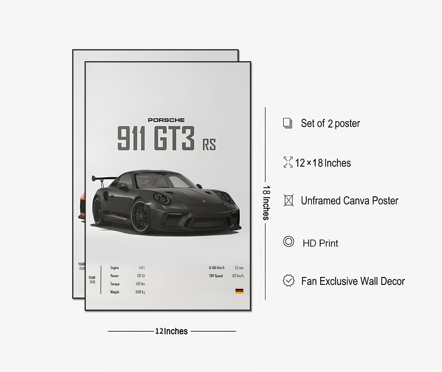 JZBHHADE car poster gts 3 (GT3 RS Unframe, 12X18)