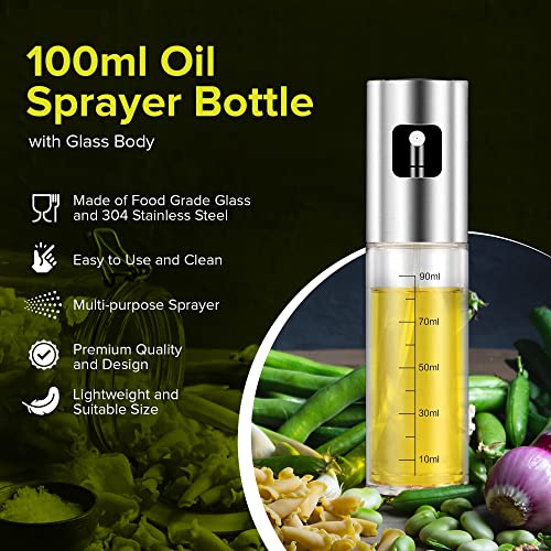 PORTENTUM Premium Oil Sprayer for Kitchen and Air Fryer 100ml Spray for Kitchen Leakproof Glass Oil with Dispenser Accessories for Deep Fryer No Oil