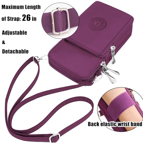 KXF Waterproof Nylon Crossbody Bag Purse Wrist Bag Pouch Handbag Armband Case Crossbody Shoulder Bag Zipper Cellphone Bag Purse for Women Durable Wallet Clutch Bag with 3 Pockets Adjutable Strap