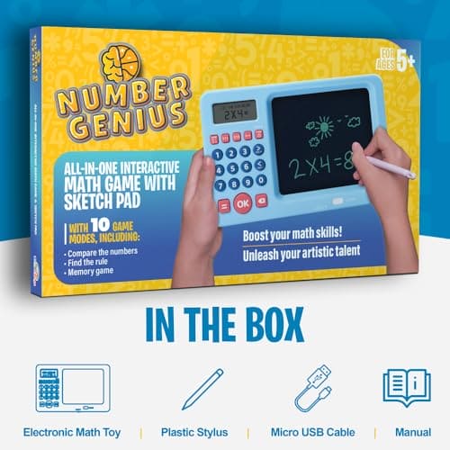 CoolToys Number Genius - Interactive Electronic Math Game with Sketch Pad - Educational Math Learning Games for Kids: Addition, Subtraction, Multiplication, Division, Number Comparison & Logic - Blue