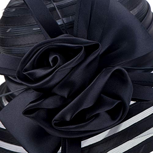 HilyBony Womens Kentucky Hat Organza Bucket Derby Hat - Bridal Wedding Church Tea Party Wide Brim Summer Sun Cap Black