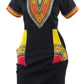 Womens Bohemian African Print Dashiki Dresses Knee Length Jamaican Outfits Boho Dresses Blackyellow